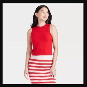 A new day Cozy Knit Crewneck Sweater Tank - Red - Medium